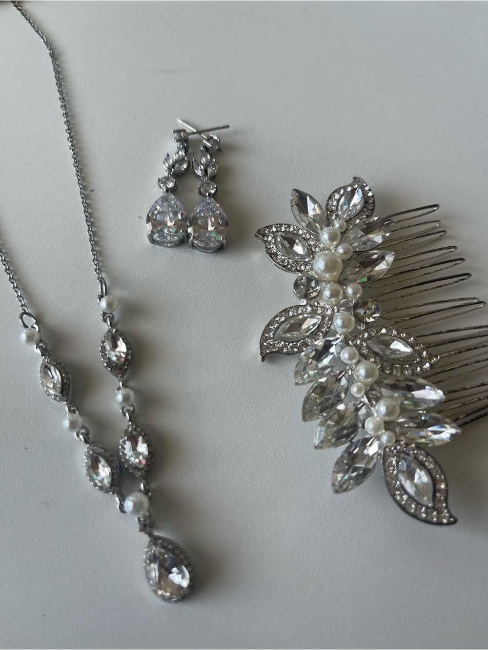 Elegant Silver Crystal & Pearl Bridal Jewelry Set